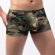 Cuecas boxer masculinas camufladas verde exército, roupa íntima masculina de cintura baixa em formato de U, cuecas boxer