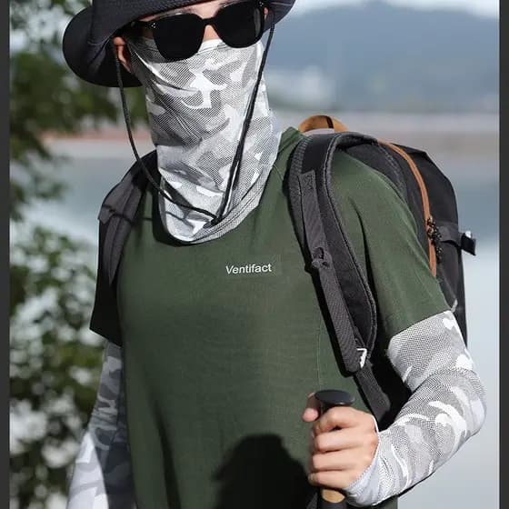 Camuflagem protetor solar máscara masculina manga de seda gelo máscara de verão rosto cheio pára-sol manga gelo pescoço