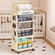 Prateleira para produtos para bebês, carrinho móvel de cabeceira para quarto, prateleira de armazenamento multicamadas,