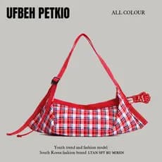UFBEH PETKIO Thai Niche Design Bolsa de ombro xadrez de grande capacidade Bolsa mensageiro nas axilas Bolsa de viagem