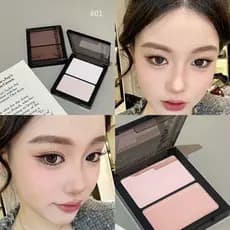 Prato duplo fosco molhado seco dupla utilização Natural brilho fixação maquiagem em pó alto brilho contorno Blush integr