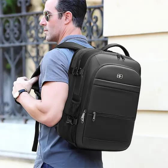 Mochila suíça masculina, mochila de viagem simples, viagem de negócios, expansão à prova d'água, grande capacidade, bols