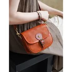 Primeira camada de couro curtido vegetal pequeno quadrado saco feminino Crossbody High-End couro genuíno All-Match Commu