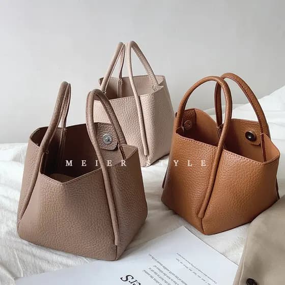 Estilo coreano ins couro macio Retro cesta de vegetais balde saco portátil pequeno saco mensageiro bolsa de ombro sacola