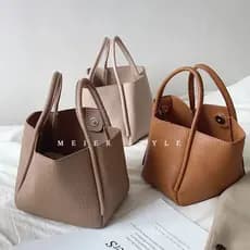 Estilo coreano ins couro macio Retro cesta de vegetais balde saco portátil pequeno saco mensageiro bolsa de ombro sacola