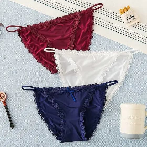 High-End 2/3 pacote de seda gelo Plus Size calcinha feminina renda cintura média baixa cuecas de algodão sem costura