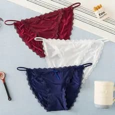 High-End 2/3 pacote de seda gelo Plus Size calcinha feminina renda cintura média baixa cuecas de algodão sem costura