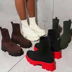 36-43 outono inverno novo estilo botas elásticas salto grosso Casual respirável malha botas curtas de sola grossa Anti-