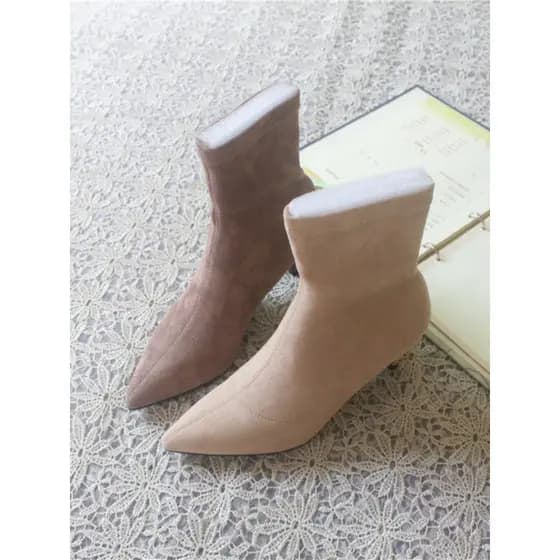 Botas finas femininas de salto alto botas curtas primavera outono botas únicas dedo do pé apontado meias de flanela bota