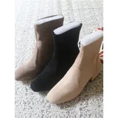 2026 Primavera Outono Tecido de Lã Dedo Quadrado Salto Grosso Botas Martin Botas Curtas Femininas Influenciador Tubo Cur