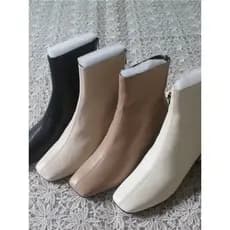 Sapatos femininos 2026 primavera outono novo estilo salto grosso botas elásticas femininas botas curtas dedo do pé quadr