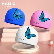 Touca de natação de Silicone à prova d'água borboleta azul moda impressa cabelo longo treinamento confortável adulto tou