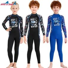 Novo estilo maiô infantil protetor solar terno de mergulho de uma peça de manga comprida médio pequeno crianças Rafting