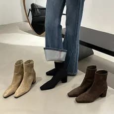 Estilo francês dedo do pé quadrado salto grosso elástico botas finas feminino outono inverno novo estilo All-Match Retro