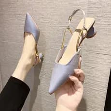 Sandálias Baotou de salto baixo elegante de cetim francês sapatos femininos primavera novo estilo sapatos de salto médio