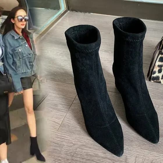 W Inverno Novo Estilo Meias Botas Pequenas Botas Curtas Sapatos Femininos de Salto Alto Influenciador Martin Botas Salto