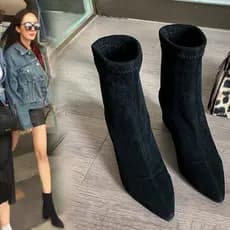 W Inverno Novo Estilo Meias Botas Pequenas Botas Curtas Sapatos Femininos de Salto Alto Influenciador Martin Botas Salto