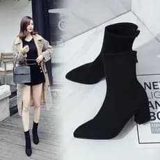 Botas curtas femininas outono inverno novo estilo fosco Martin botas de salto grosso salto alto All-Match apontou Toe in
