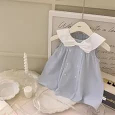 Meninas vestido sem mangas vestido de verão 2025 boneca colarinho Bowknot crianças estilo coreano estilingue vestido de