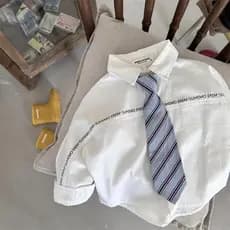 Camisa infantil 2025 primavera novo estilo meninos meninas carta gravatas manga longa bebê estilo Preppy simples camisa