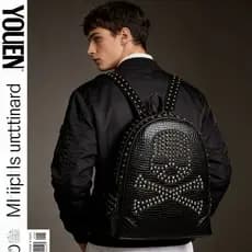 Europeu americano moda Casual das mulheres dos homens mochila único rebites crânio estilo Preppy saco de escola saco de