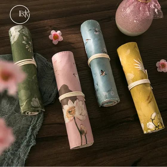Estilo chinês estilo Retro lápis caso flor guindaste criativo lápis caso lápis rolo cortina caixa de papelaria caneta co