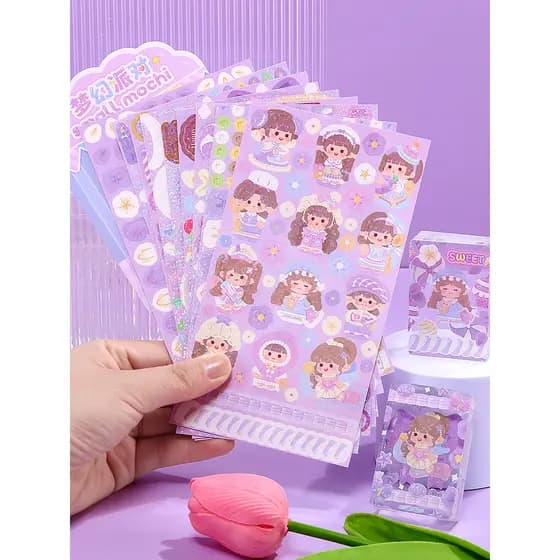 Conjunto de adesivos de cartão Little Potato Goo Girl Goo Card Brick Laser Conjunto completo de adesivos de manual Novo