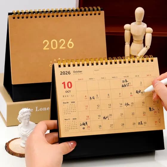2026 Calendário de mesa Novo estilo Papel Kraft 2025 Novo estilo Calendário Retro Criativo Enfeites de mesa de escritóri