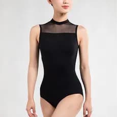Dan Shige novo estilo traje de balé treinamento traje desempenho WG06057 gola alta grande aberto volta retalhos gaze cor
