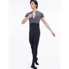 Dan Shige Body masculino de balé para prática, body masculino com zíper frontal coberto com pés e bloqueio de cores