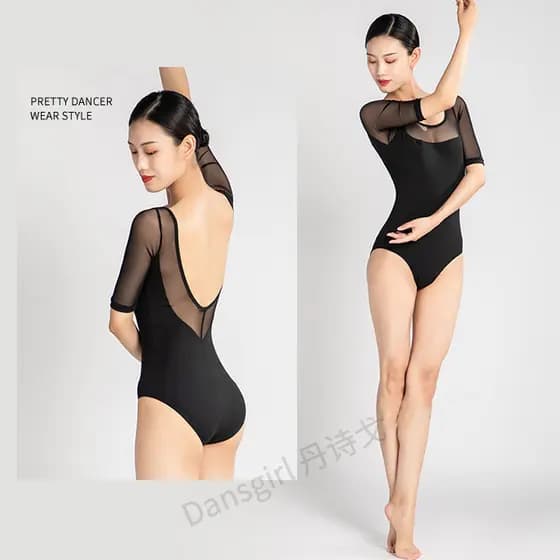 Danshigo Ballet terno Shebin manga média prática treinamento dança terno WG06056 elástico Net meia manga Bodysuit