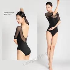 Danshigo Ballet terno Shebin manga média prática treinamento dança terno WG06056 elástico Net meia manga Bodysuit