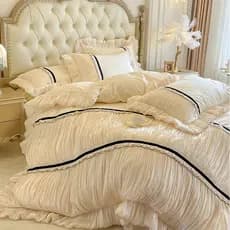 Algodão puro algodão estilo fada renda saia de cama conjunto de quatro peças princesa colcha capa plissada conjunto de c