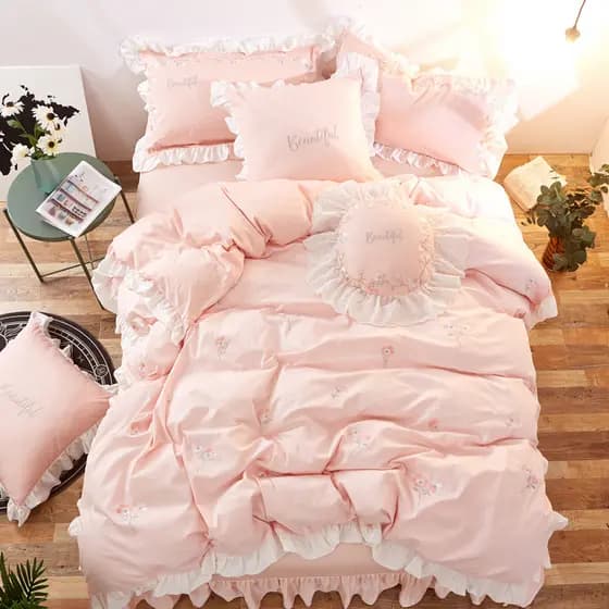 Cama conjunto de quatro peças algodão puro algodão influenciador ins estilo princesa menina bordado colcha capa folha si