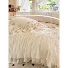 Conjunto de quatro peças de algodão puro 100 contagem longo algodão macio renda estilo princesa colcha capa saia de cama