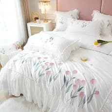 Coreia coreano algodão puro algodão cama conjunto de quatro peças bordado colcha capa estilo princesa folha de cama verã