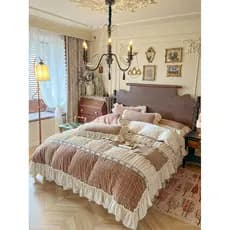 2025 novo estilo francês princesa estilo leite veludo cama conjunto de quatro peças Coral veludo folha de lótus colcha c