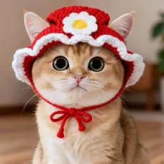 Chapéu de gato tricotado à mão estilo ano novo, pode abrir orelhas, decoração de flores fofas, arnês de lã, adereços par