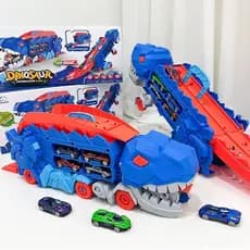 Crianças tiranossauro ferroviário carro deformação dinossauro deslizante engolindo carro brinquedo menino liga carro eje