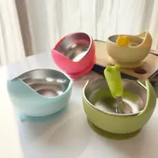 Silicone de qualidade alimentar 304 tigela de ventosa de aço inoxidável comida complementar tigela de bebê comida indepe