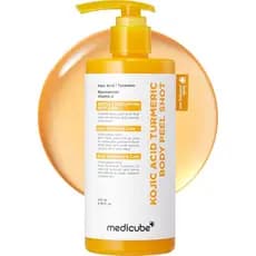 Medicube Body Peel Shot contém ácido kójico e cúrcuma. |   Sérum esfoliante suave para iluminação corporal, contendo BHA