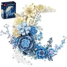 Conjunto de Blocos de Montar Flor da Lua Azul, Série de Plantas, Kit de Blocos de Montar Flor Artificial em Forma de Cre