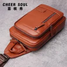 Xizhixiu novo estilo bolsa de peito de grande capacidade mochila de peito masculina de couro genuíno bolsa transversal p