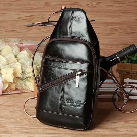 CHEER SOUL/Xizhixiu Bolsa de peito masculina Bolsa mensageiro Bolsa de peito de couro genuíno Versão coreana Bolsa de om