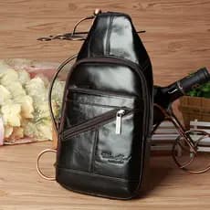 CHEER SOUL/Xizhixiu Bolsa de peito masculina Bolsa mensageiro Bolsa de peito de couro genuíno Versão coreana Bolsa de om