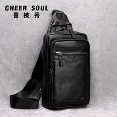 Xizhixiu Bolsa mensageiro masculina de 23 cm Bolsa de peito Bolsa de ombro de couro portátil Bolsa pequena multifunciona