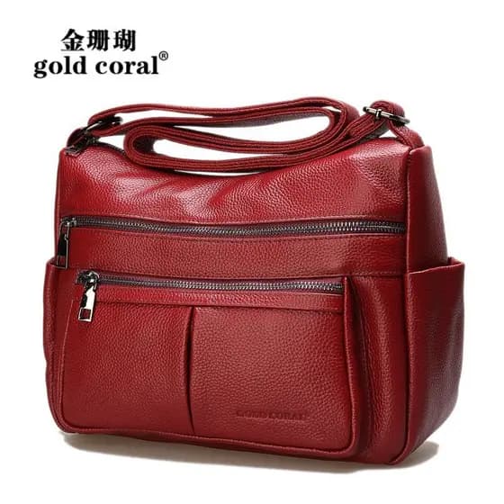 Golden Coral Bolsa Feminina de Grande Capacidade Novo Estilo Couro Bolsa Mensageiro de Um Ombro Médio-