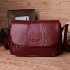 Golden Coral Bolsa Feminina de Meia-idade Bolsa Mensageiro Primeira Camada Bolsa de Ombro de Couro Mensageiro