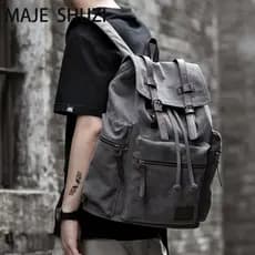 MAJE SHUZI Retro Mochila Masculina Lona Simples Bolsa de Viagem de Grande Capacidade Bolsa para Computador Mochila Diári