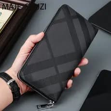 MAJE SHUZI Carteira Longa Masculina Carteira com Zíper Único Multi-cartão Bolsa para Celular Preto Simples Atmosférico B